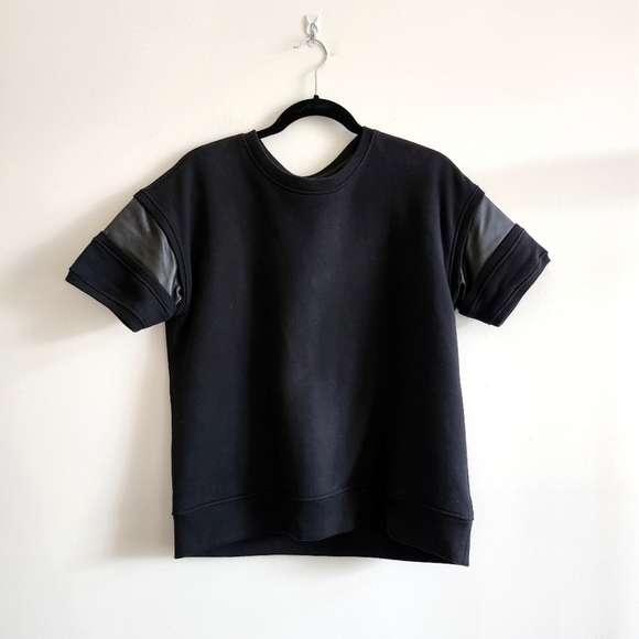 Rag & Bone S short sleeve sweatshirt with leather details, black - Picture 2 of 9